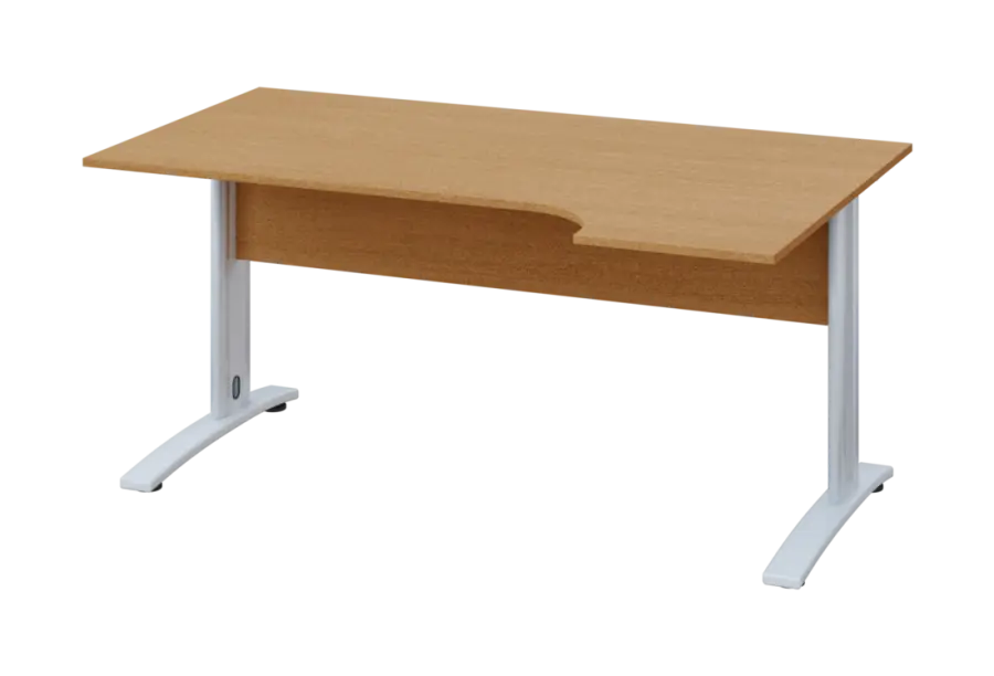 ERK 18 - 164 stůl kancelářský, rohový, pravý, kovová podnož bílá, deska 18 mm, široký 1600 mm, buk Royal